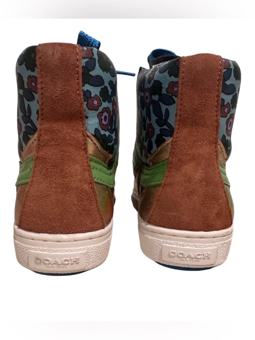 Coach C203 Floral Pointy Toe High Top Sneakers - Limited Ed Floral & Gold 6B/39 - Picture 8 of 13